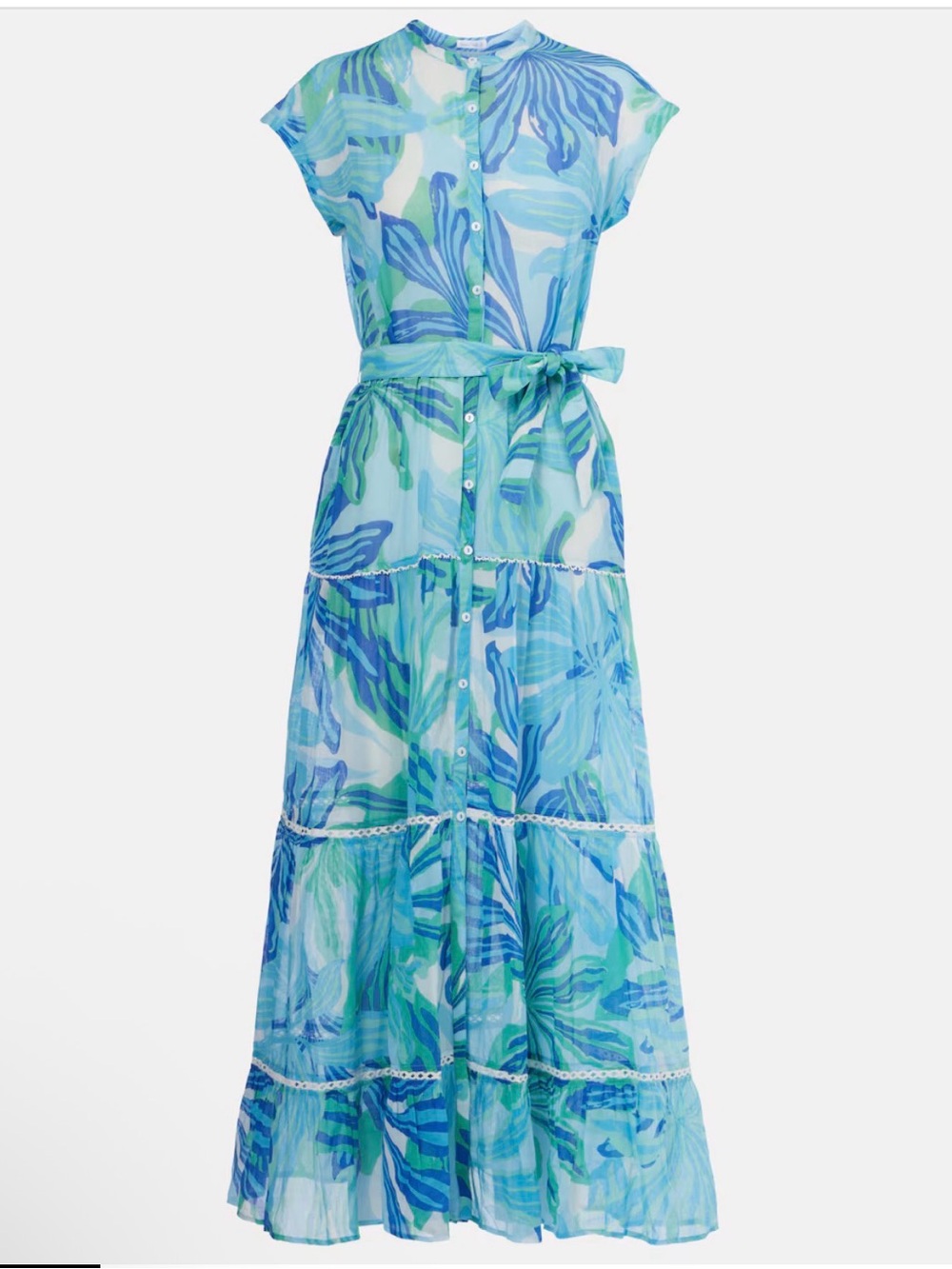 Poupette st. Barth Kora maxi dress seaweed print Blue & Green Printed Tie Waist